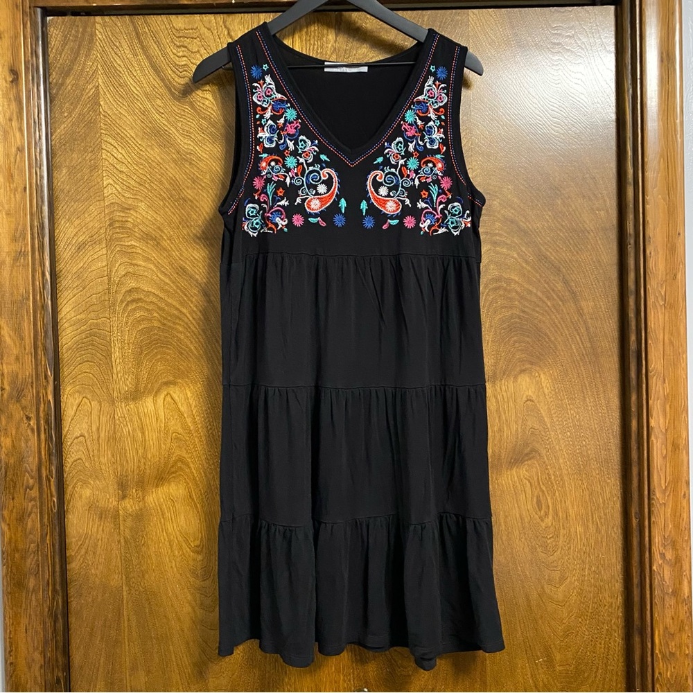 Lee Riders Large Embroidered Folk Inspired Lagenlook Midi Dress Flowy Paisley